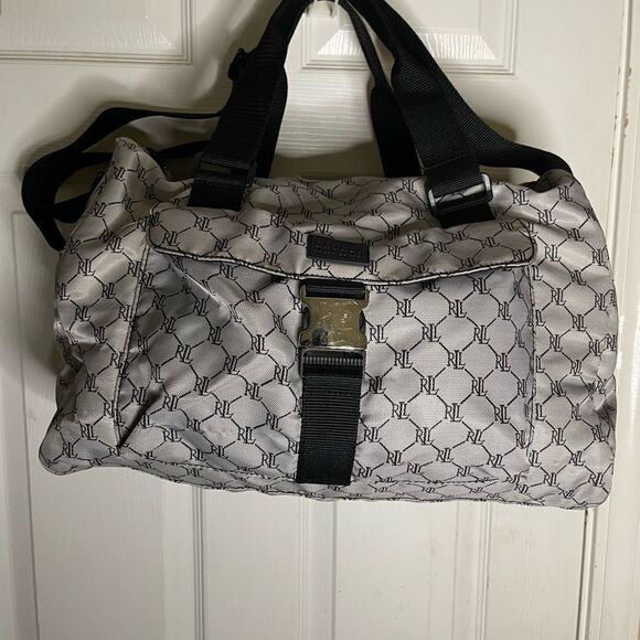 Lauren Ralph Lauren Nylon gray and black logo weekender carry all should… - Picture 1 of 12